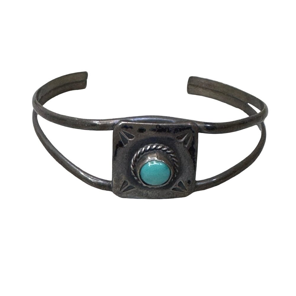 Vintage Navajo Childs Turquoise & Sterling Silver Open Cuff Bracelet Southwest